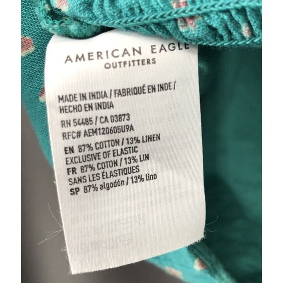 American Eagle Women's Ditsy Floral Crop Top L Teal Linen Blend Feminine Y2k - Picture 5 of 8